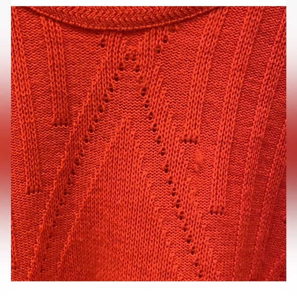 Vintage bright ORANGE 70s Sweater mens XL 3D Acrylic Wool Black RARE geometric - Picture 7 of 16